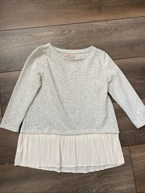 LOFT Gray Layered Knit Top with Cream Hem